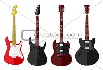 Set of isolated guitars. Flat design
