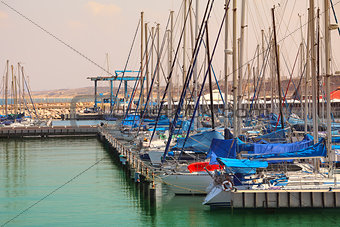 Marina and yachts on Mediterranean sea in Ashqelon, Israel.