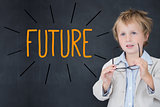 Future against schoolboy and blackboard