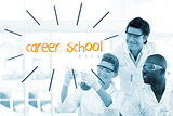 Career school against scientists working in laboratory