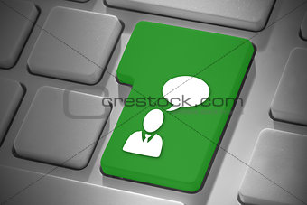Composite image of businessman and speech bubble on enter key