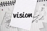Vision against brainstorm doodles on notepad paper