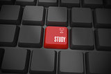 Study on black keyboard with red key