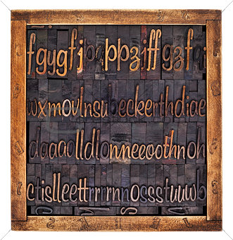 script alphabet in wood type