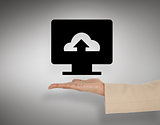 Composite image of female hand presenting cloud computing graphic