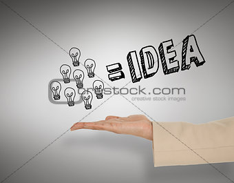 Composite image of female hand presenting idea graphic