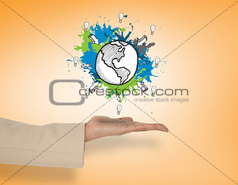 Composite image of female hand presenting earth