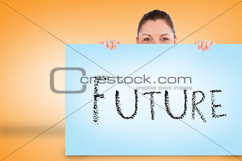 Pretty brunette showing card with future
