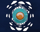 Composite image of blue cup of coffee