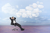 Composite image of manager sitting on swivel chair