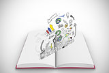 Composite image of data analysis doodles on open book