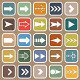 Arrow flat icons on brown background