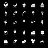 Dessert icons with reflect on black background