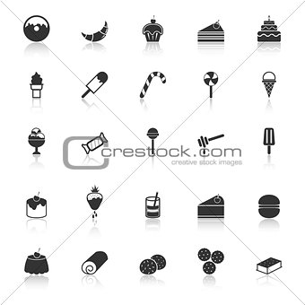 Dessert icons with reflect on white background