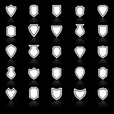 Shield icons with reflect on black background