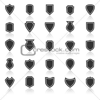Shield icons with reflect on white background