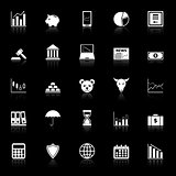 Stock market icons with reflect on black background