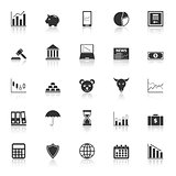 Stock market icons with reflect on white background