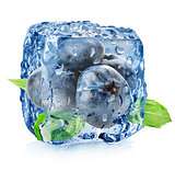 Ice cube with blueberries