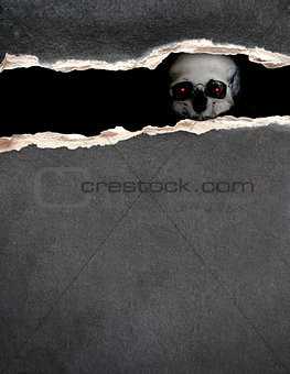 Human skull and paper texture