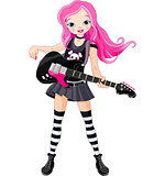 Rock star girl playing guitar
