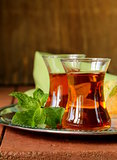 traditional Arabic Turkish tea served with fresh mint
