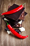 Chocolate tower with chili pepper