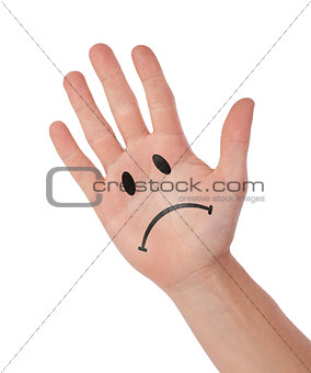 Hand with smiley isolated on white, concept of communication