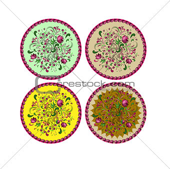 plate with flower / stained-glass window art illustration