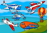planes aircraft group cartoon illustration