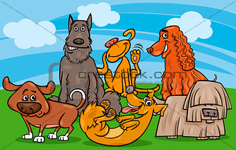 cute dogs group cartoon illustration