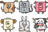 square animals set cartoon illustration