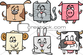 square animals set cartoon illustration