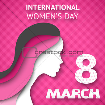 Happy Women's Day greeting or gift card on pink background