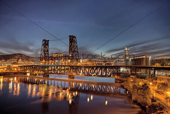 Steel Bridge Over Willamette River at Blue Hour