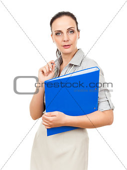 business woman with a blue binder