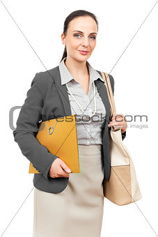 business woman with an orange binder