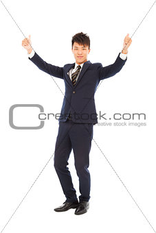 confident businessman standing and thumb up  