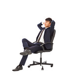 businessman sitting on a chair and thinking strategies 