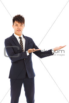 businessman with welcome and showing gesture