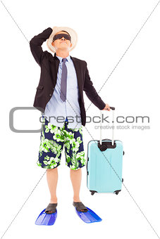  businessman holding baggage and ready to go on vocation 
