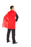 back view businessman with super hero red shaw