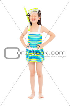 happy little girl wearing swimsuit