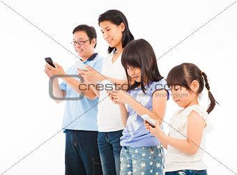 happy family touching the smart phone