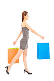happy young  woman with shopping bags