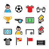 Soccer or football colorful vector icons set