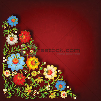 abstract floral ornament with flowers on grunge background