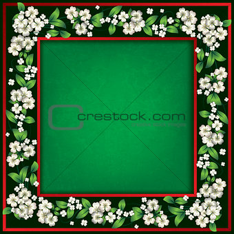 abstract green grunge background with spring flowers