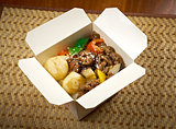 take-out food - Beef slice  and potato.