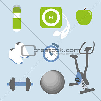 Fitness icons set: eight elements